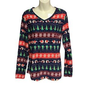 No Boundaries long sleeve T-shirt size XL 15-17 Christmas theme blue/red